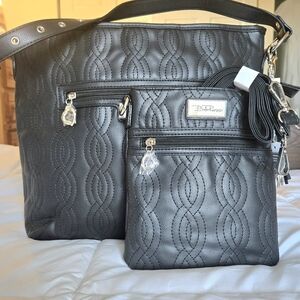 Black Quilted Shoulder Bag and Pouch Set